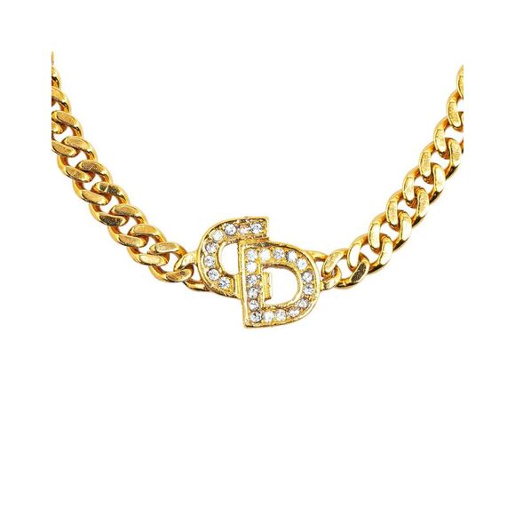 Pre Loved Dior CD Chain Necklace in GoldTone Metal with Rhinestones - Picture 4 of 5